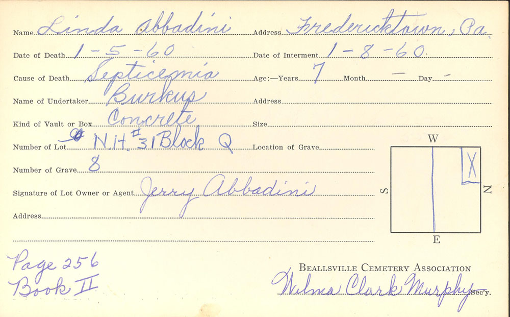Linda Abbadini burial card
